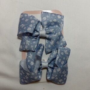 Blue Floral Hair Bows set of 2 children's hair bow clips